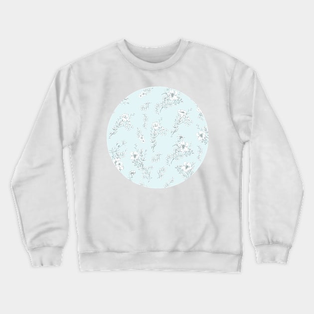 Flowers on pastel blue Crewneck Sweatshirt by joyandgrace